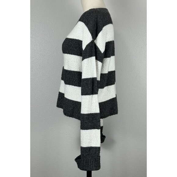 Kaisely Womens Dark Gray and Cream Striped Sweater Long Sleeve Ribbed Medium - Picture 4 of 14